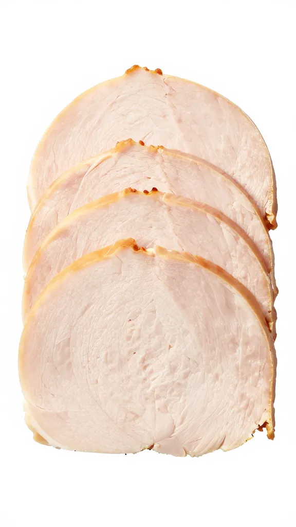 Sliced smoked turkey breast with pale interior moisture