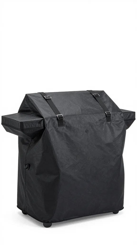 heavy-duty grill cover strapped against winter wind