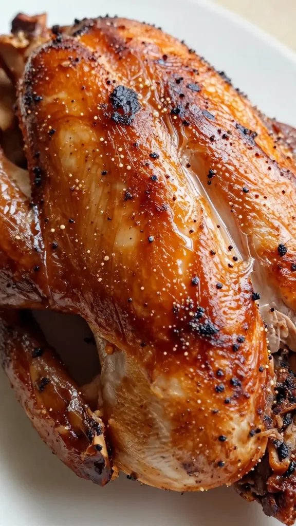 closeup of smoked turkey breast with mahogany bark