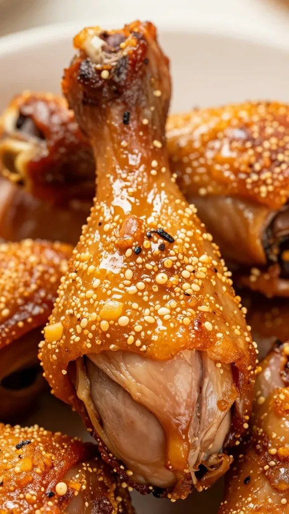 smoked turkey drumstick with crispy skin, tight closeup