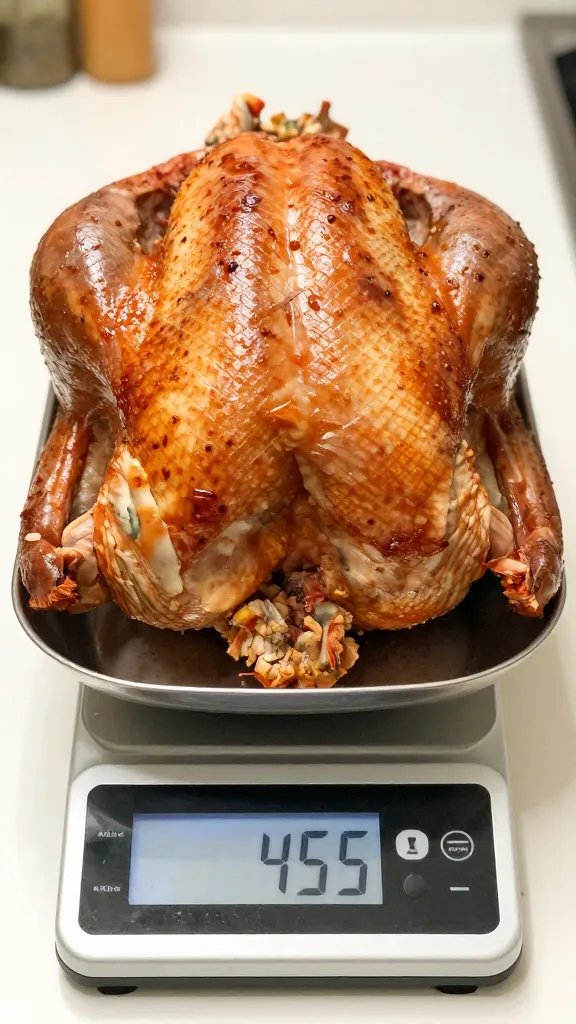 kitchen scale showing 45-pound total turkey weight
