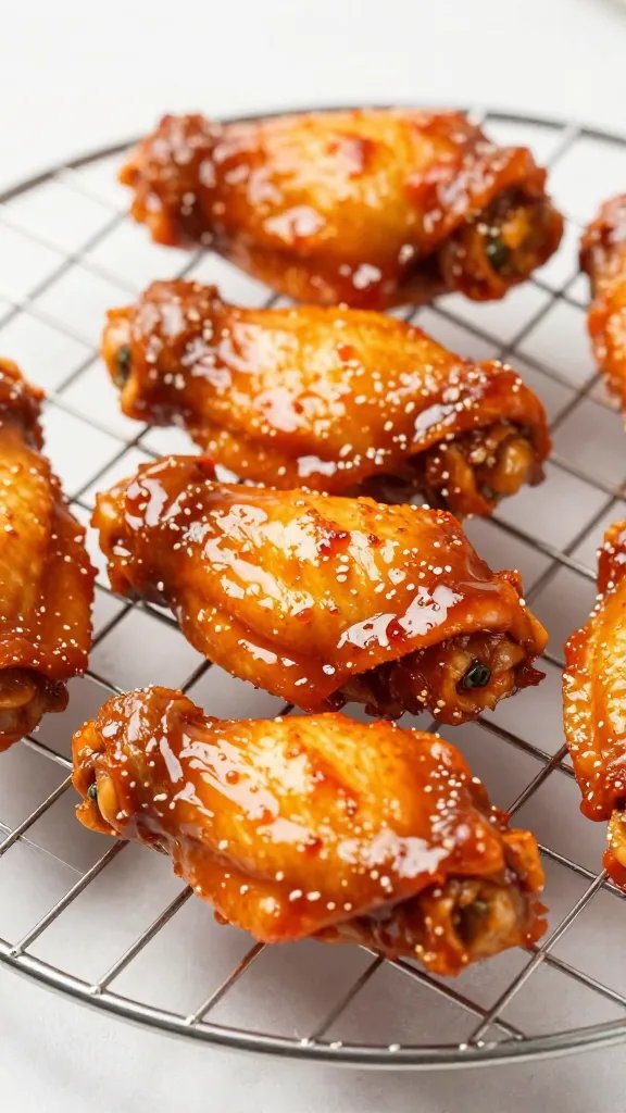 Single sauced buffalo wing on wire rack