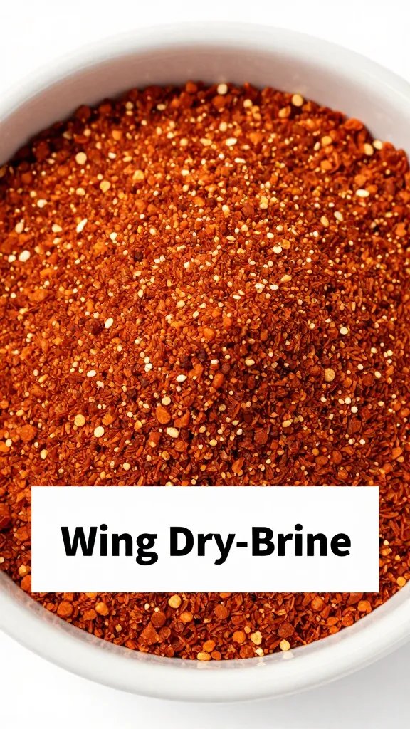 Bowl of dry rub seasoning, labeled “Wing Dry-Brine”