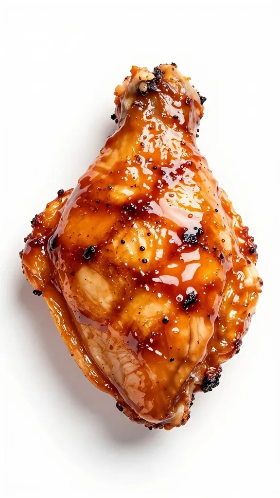 single grilled chicken thigh glazed with sauce, glossy finish