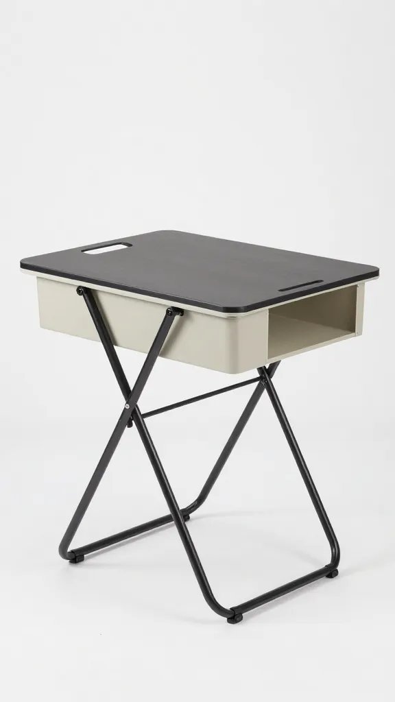 folding camp table corner with mise en place caddy