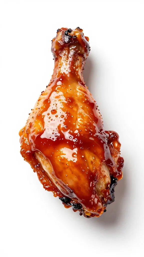 single smoked chicken thigh glazed with barbecue sauce
