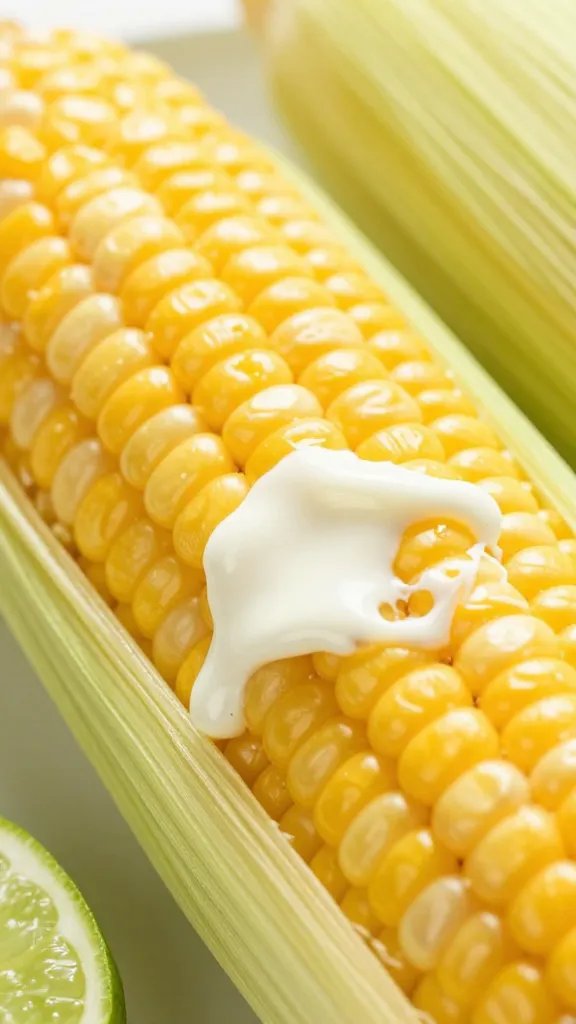 corn on the cob with chili-lime butter, extreme closeup