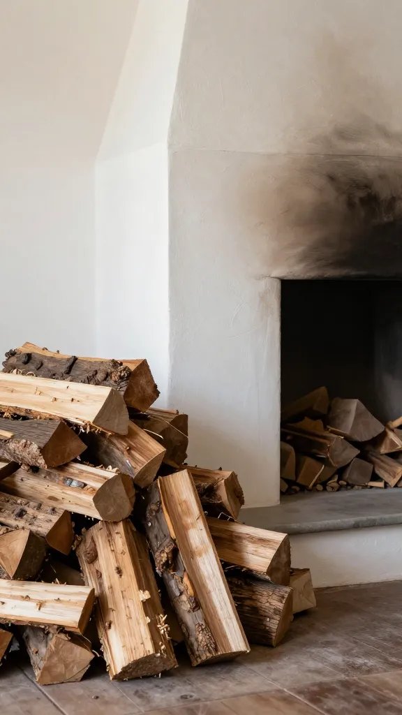 Pile of mesquite wood chunks beside chimney starter