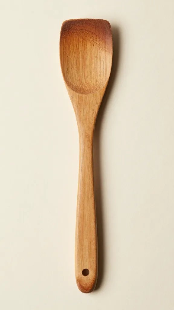Wooden spatula standing upright in stiff pap