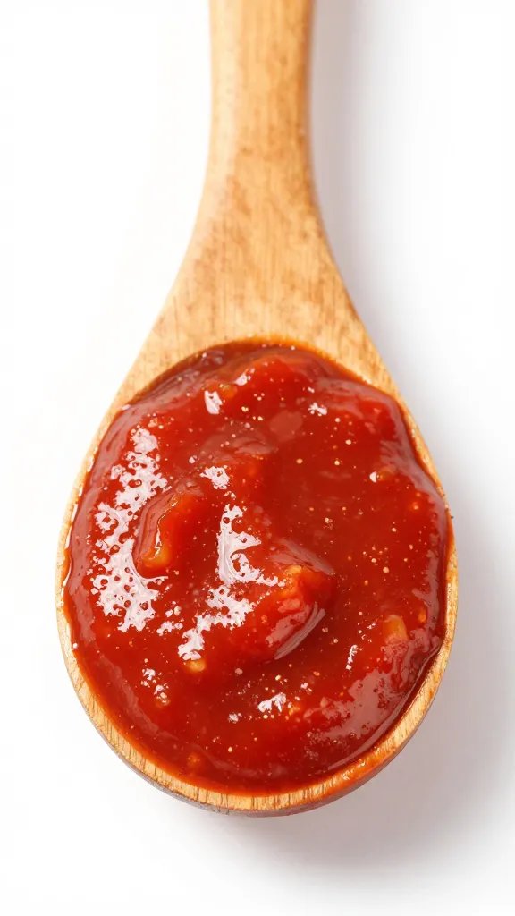 wooden spoon coated in spiced tomato base