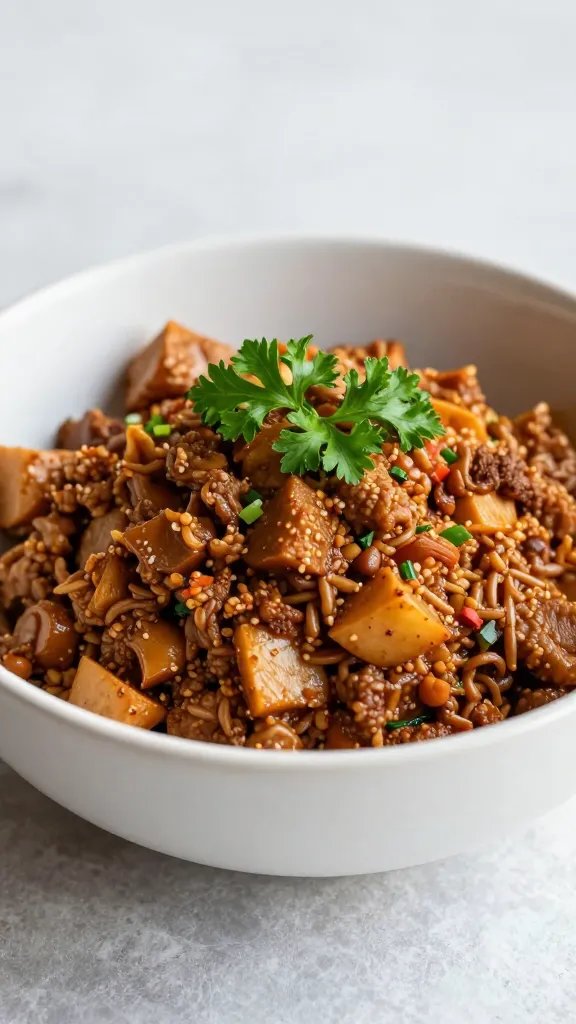 single bowl of chakalaka topped with fresh parsley