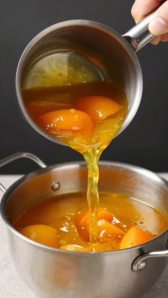 stainless pitcher pouring curry-apricot marinade