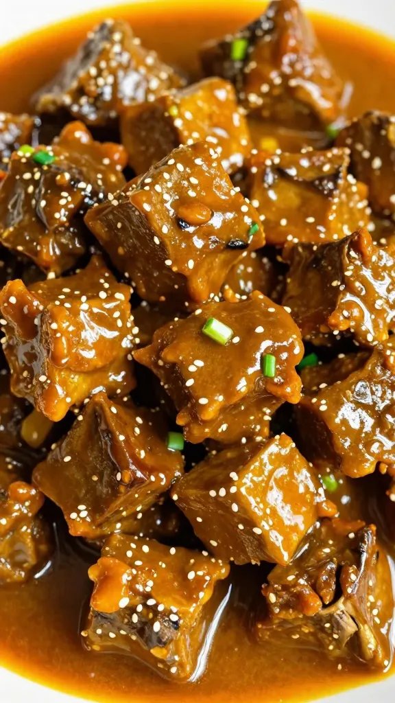 marinated lamb cube glistening in curry sauce