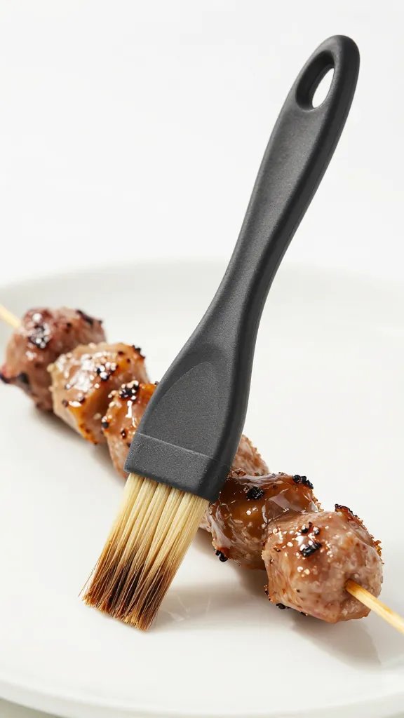 brushed sosatie skewer with silicone basting brush