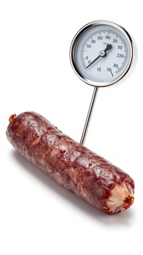 Meat thermometer inserted into boerewors link