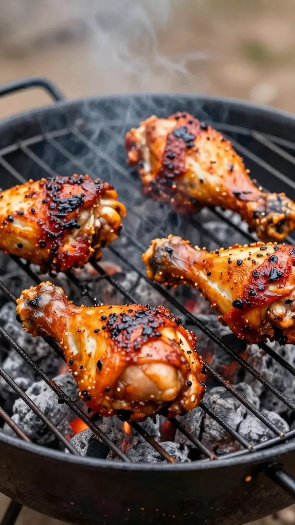 peri-peri chicken thigh sizzling over charcoal