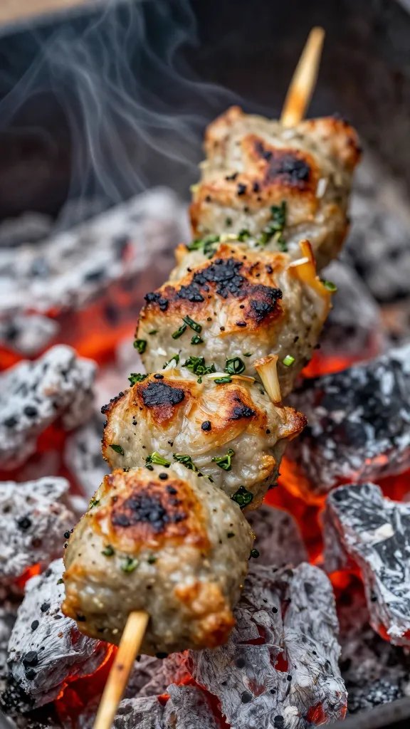 garlic-and-herb sosatie skewer on embers