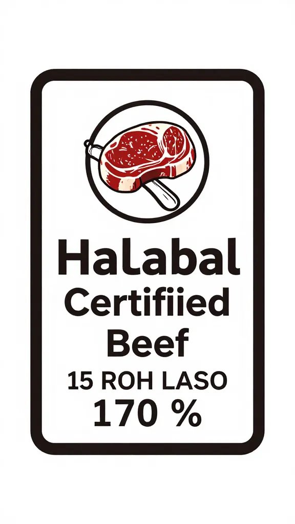 closeup of halal-certified beef ribeye steak label
