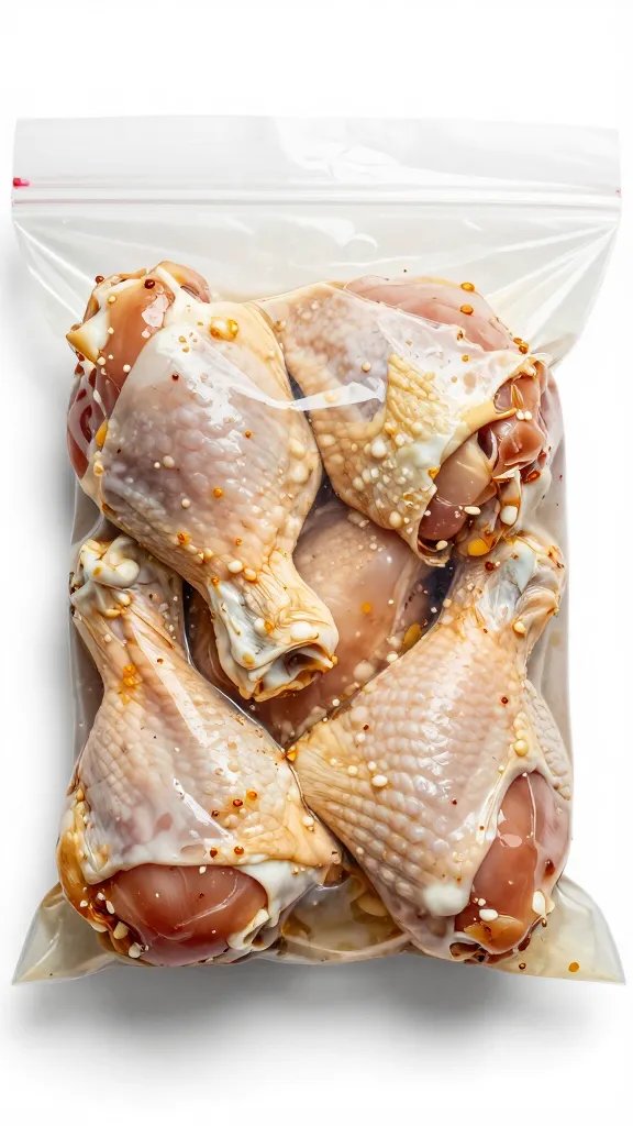 marinated chicken thigh in zip-top bag, overhead