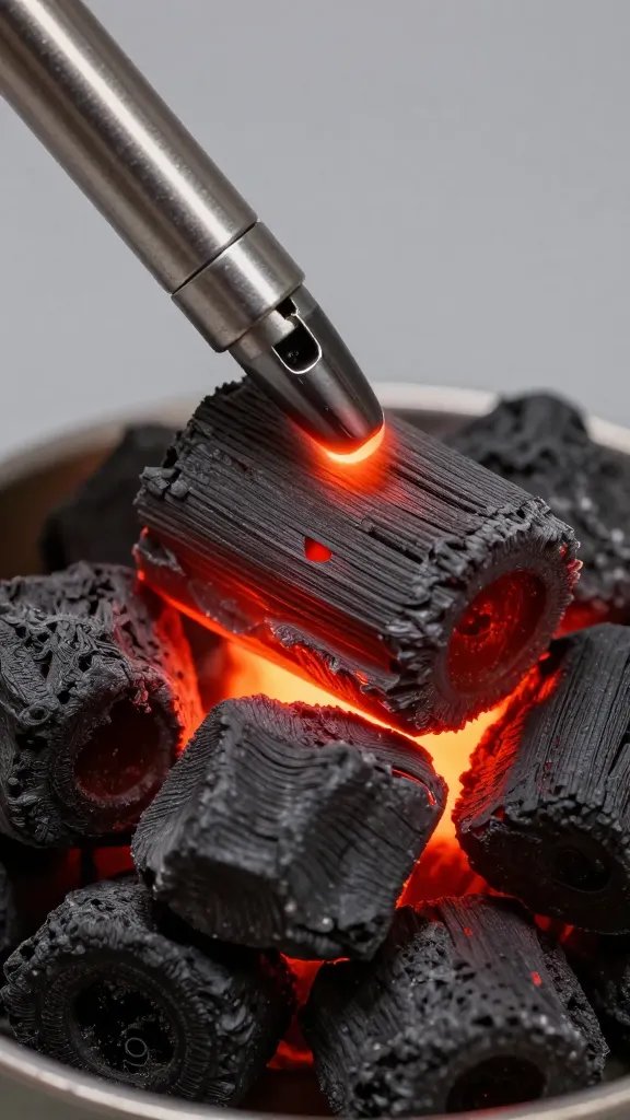 charcoal chimney starter with glowing coals