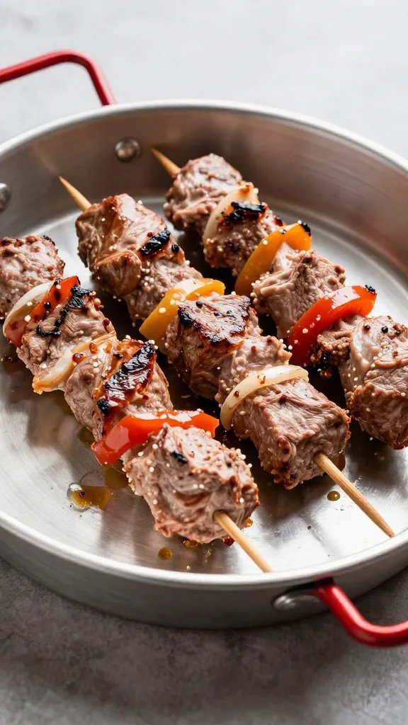 aluminum hotel pan filled with resting kebabs