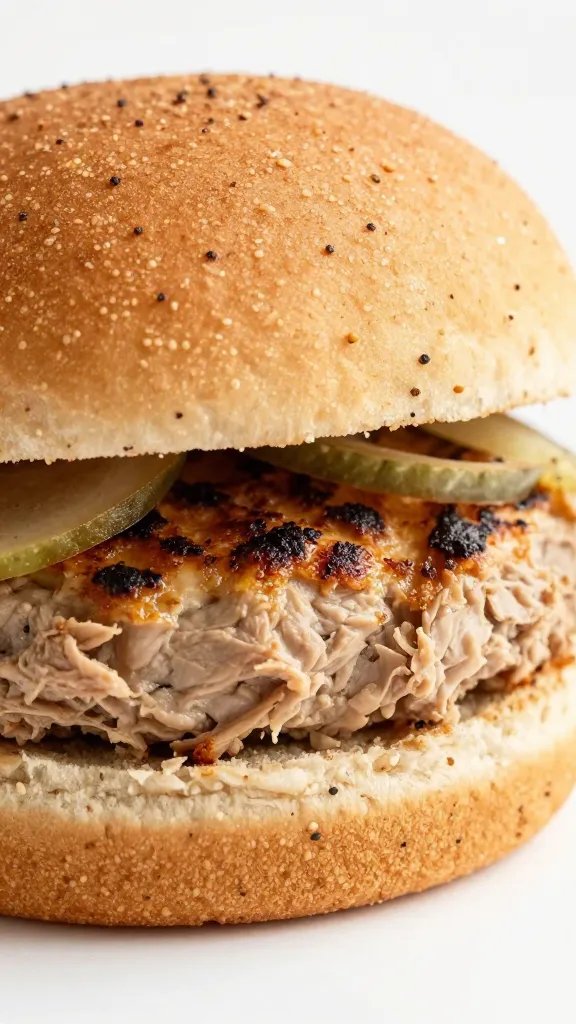 Single whole-wheat slider bun with turkey patty, closeup