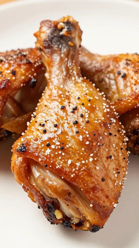 closeup of dry-rubbed smoked chicken thigh, salt-free crust
