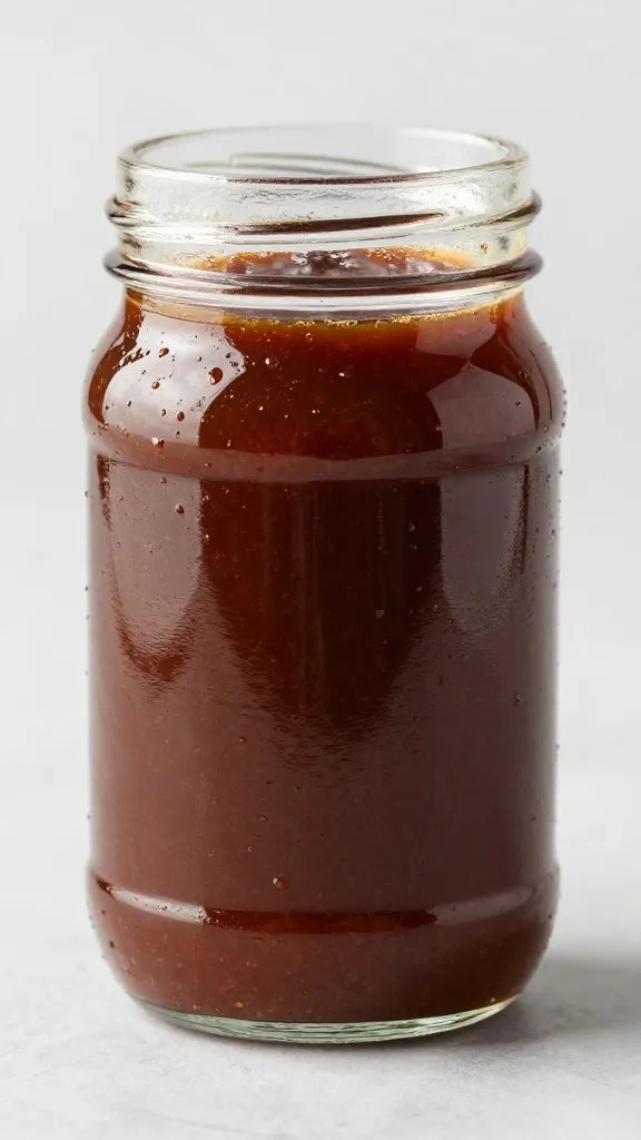 low-sodium molasses-balsamic BBQ sauce in glass jar