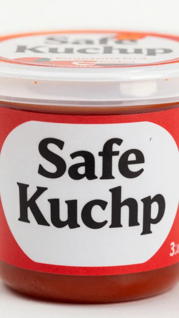 Sealed condiment cup labeled “Safe Ketchup,” macro