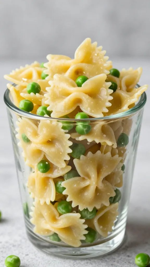 chilled pasta salad cup with bowties and peas