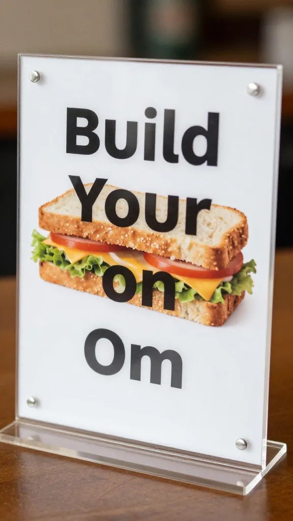 closeup build-your-own sandwich sign on acrylic stand