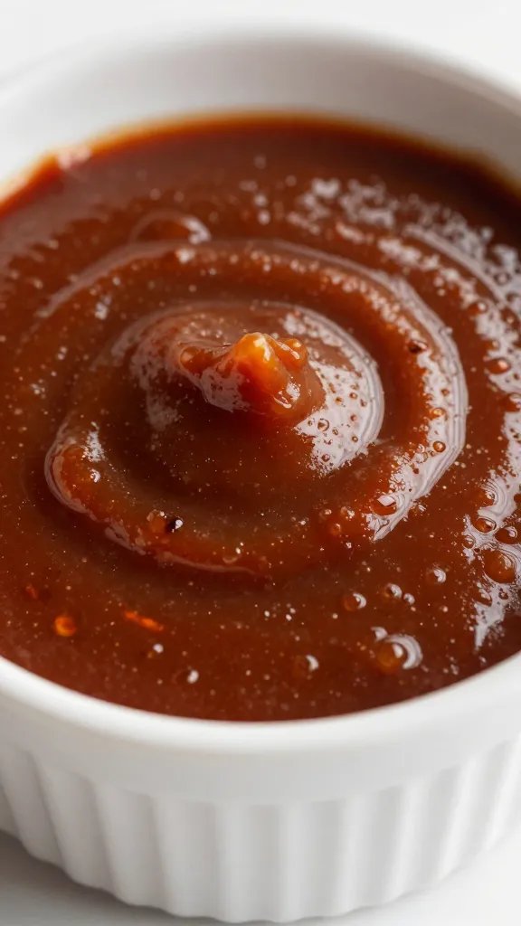 closeup of sugar-free bourbon bbq sauce in ramekin