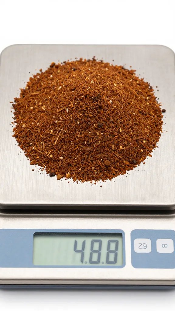 spice rub mound on digital scale, gram display visible
