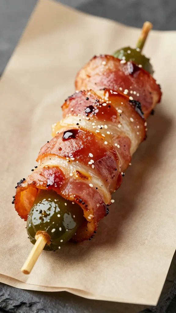 single bacon-wrapped jalapeño popper on parchment