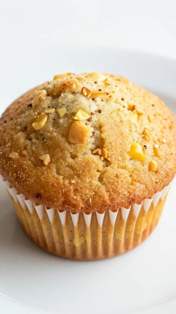 Closeup of a gluten-free cornbread muffin on white plate