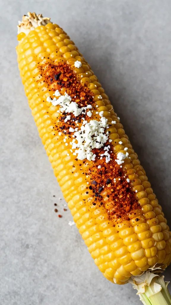 elote-style corn cob with cotija and chili powder