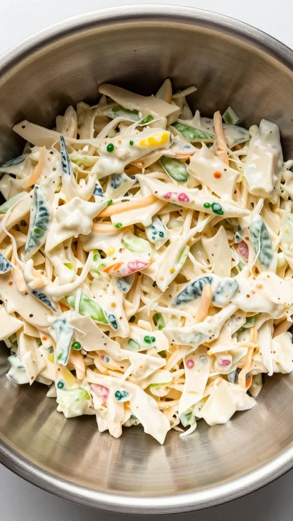 creamy coleslaw in stainless prep bowl
