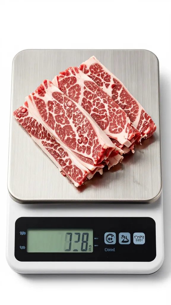 digital kitchen scale weighing sliced brisket ounces