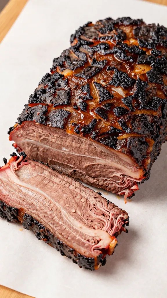 Trimmed packer brisket closeup on butcher paper