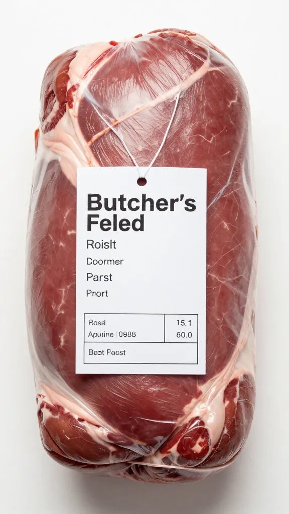 Butcher’s yield chart tag on wrapped roast