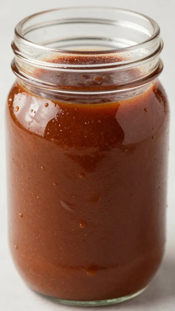 closeup of mason jar filled with homemade BBQ sauce