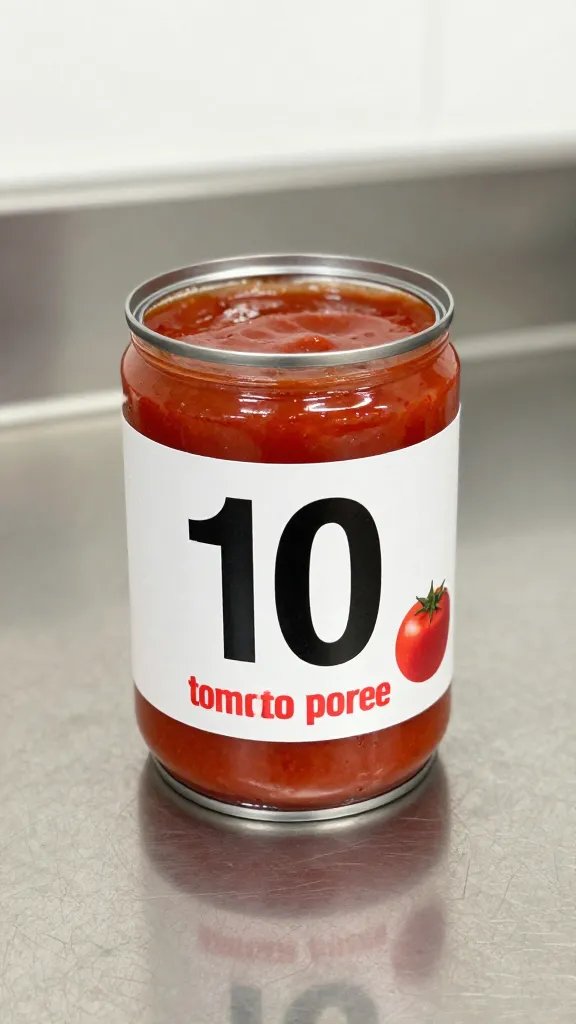 bulk #10 can of tomato puree on stainless counter