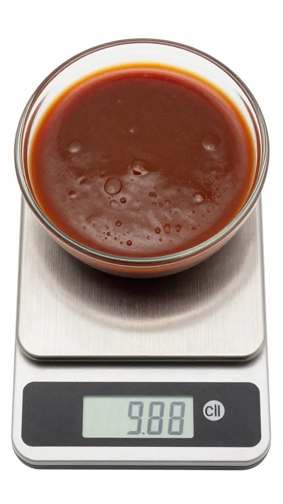 digital scale weighing 2 ounces of BBQ sauce