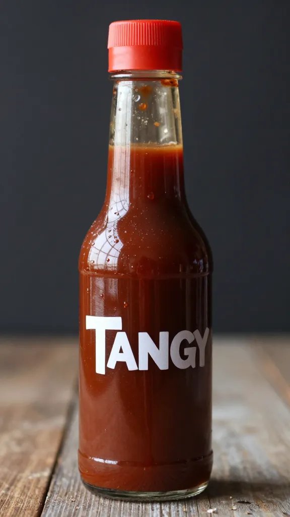 single bottle of tangy barbecue sauce with drips