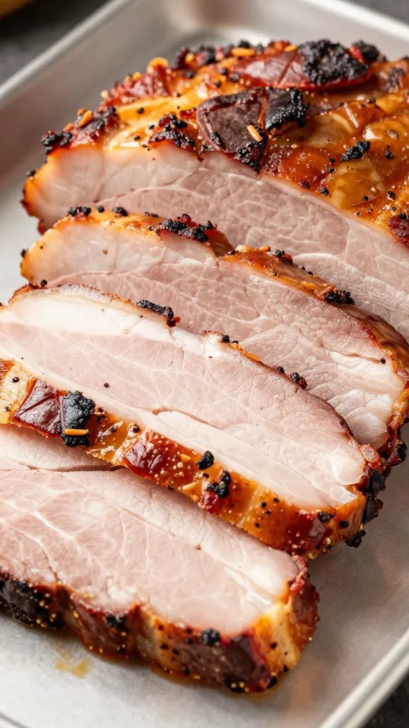 closeup of sliced smoked pork shoulder on sheet pan