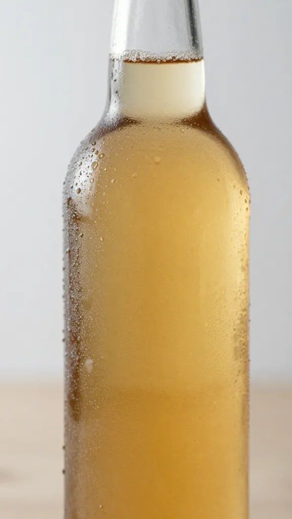 Closeup apple cider vinegar bottle with condensation