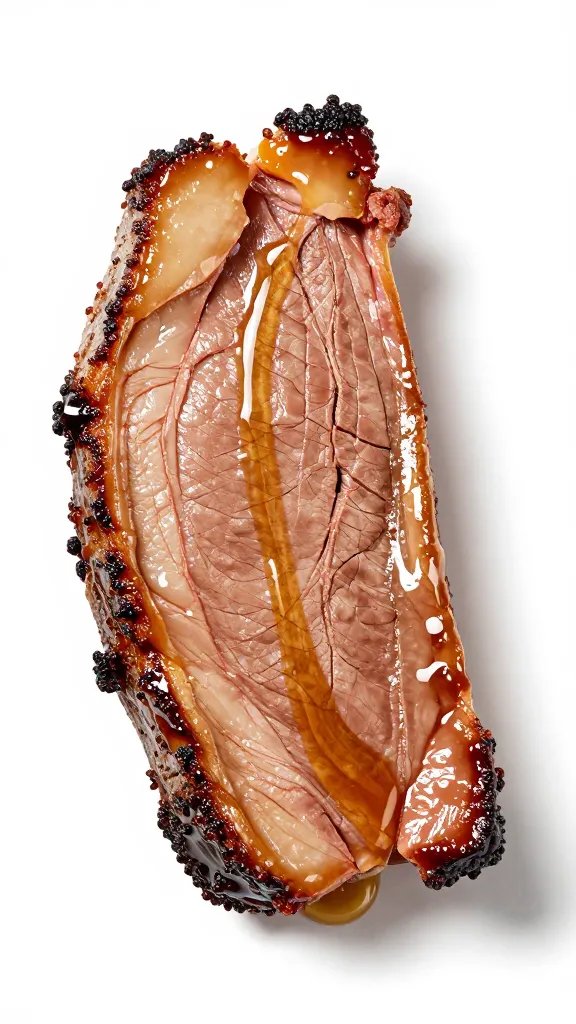 Brisket slice dipped in vinegar glaze