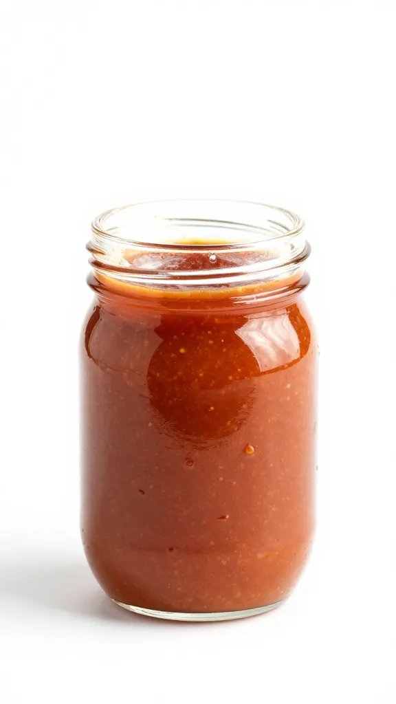 Small mason jar of vinegar BBQ sauce