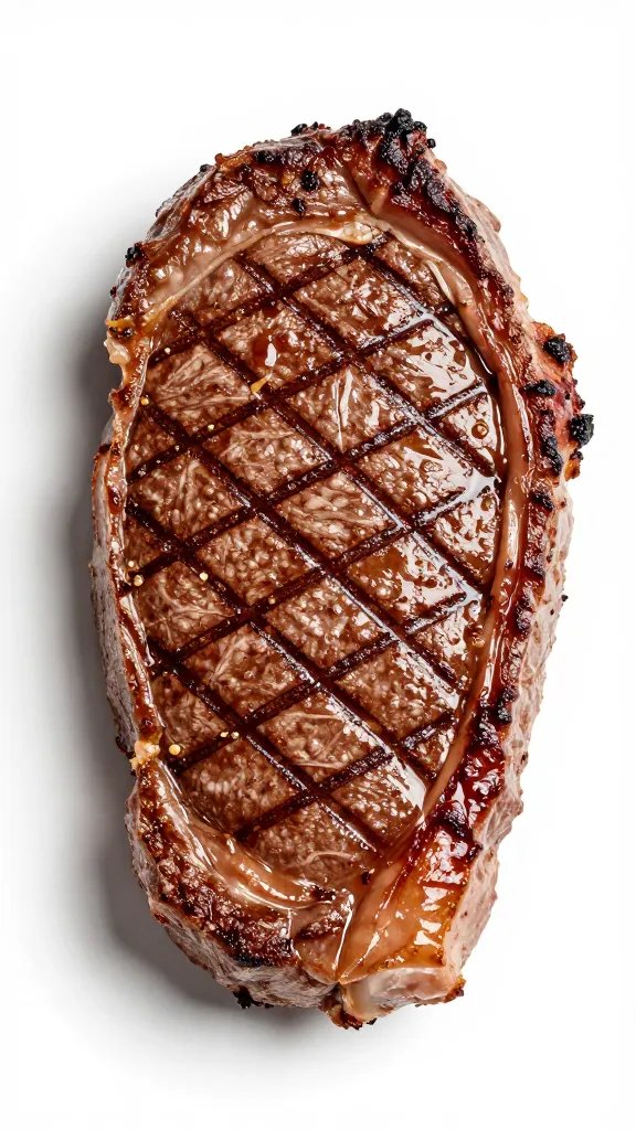 single steak flipped early showing distinct sear marks