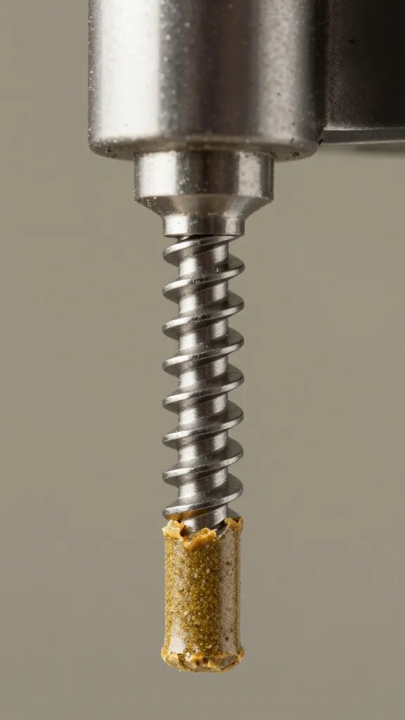 pellet smoker auger screw with pellets, macro detail